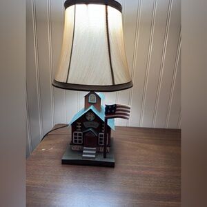 Charming Schoolhouse Table Lamp with Flag